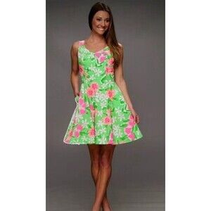 LILLY PULITZER Floral Green and Pink Sleeveless Dress SIZE 10